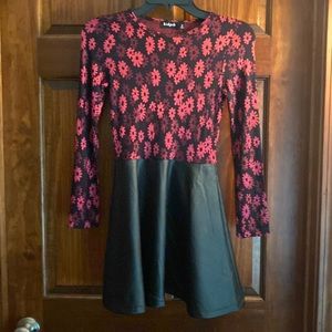 NWT kidpik pink floral and faux black leather dress size M (10)